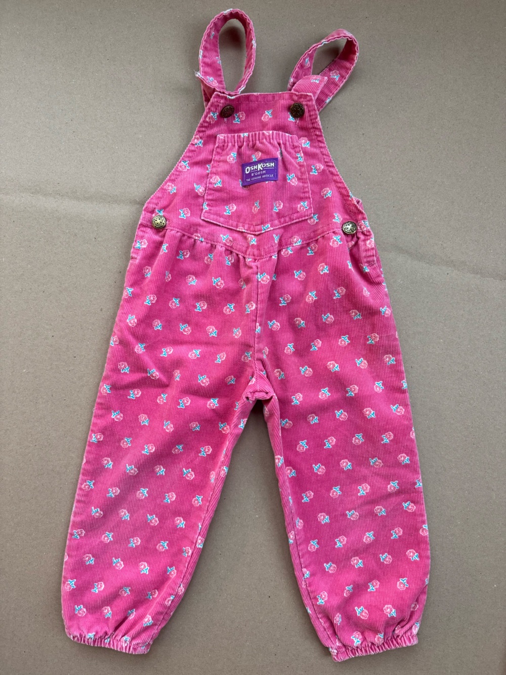 Vintage OshKosh B’Gosh Pink Floral Corduroy Vestbak Overalls 2T